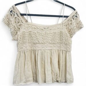 American Eagle crochet lace off-the-shoulder babydoll crop top shirt Small